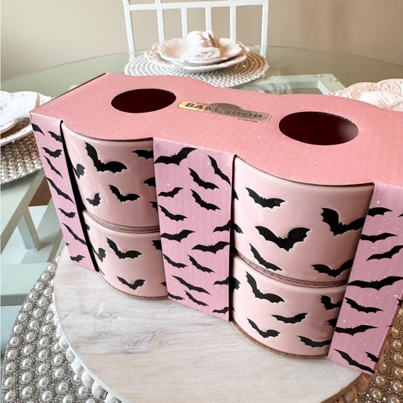 🩷 PASTEL PINK + Black Bat Halloween Ramekins Set of 4 The Bakeshop NEW - Picture 6 of 6